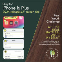 Load image into Gallery viewer, iPhone 16 Plus eco-friendly case. We use real natural wood overlay.