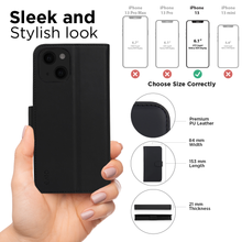 Load image into Gallery viewer, iPhone 13 Case - MagSafe® Compatible - Black PU Leather Detachable Wallet - iATO Awesome