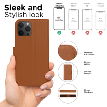 Load image into Gallery viewer, iPhone 13 Pro Case - MagSafe® Compatible - Brown PU Leather Detachable Wallet - iATO Awesome