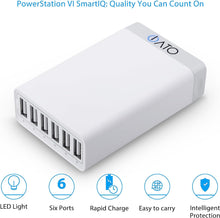 Load image into Gallery viewer, iATO 6 Port USB Charger 60W 12A Family Size Desktop Wall Charger. High Speed Rapid Fast Quick Charging Hub Station Power - White - iATO Awesome