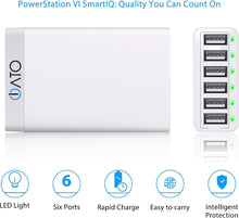 Load image into Gallery viewer, iATO 6 Port USB Charger 60W 12A Family Size Desktop Wall Charger. High Speed Rapid Fast Quick Charging Hub Station Power - White - iATO Awesome
