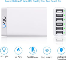 Load image into Gallery viewer, iATO 6 Port USB Charger 60W 12A Family Size Desktop Wall Charger. High Speed Rapid Fast Quick Charging Hub Station Power - White - iATO Awesome