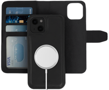Load image into Gallery viewer, iPhone 13 Case - MagSafe® Compatible - Black PU Leather Detachable Wallet - iATO Awesome