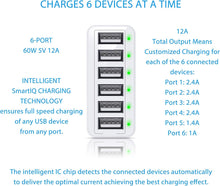 Load image into Gallery viewer, iATO 6 Port USB Charger 60W 12A Family Size Desktop Wall Charger. High Speed Rapid Fast Quick Charging Hub Station Power - White - iATO Awesome