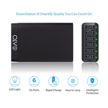 Load image into Gallery viewer, iATO 6 Port USB Charger 60W 12A Family Size Desktop Wall Charger. High Speed Rapid Fast Quick Charging Hub Station Power - Black - iATO Awesome