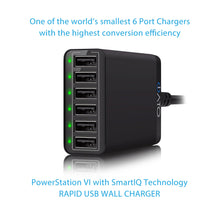 Load image into Gallery viewer, iATO 6 Port USB Charger 60W 12A Family Size Desktop Wall Charger. High Speed Rapid Fast Quick Charging Hub Station Power - Black - iATO Awesome