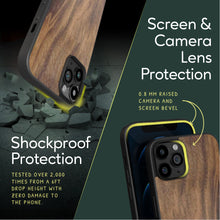 Load image into Gallery viewer, Sustainable wood iPhone 12 Pro Max cover. Screen & Camera Lens Protection with raised screen bevel.