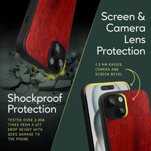 Load image into Gallery viewer, Sustainable wood iPhone 15 plus cover. Screen & Camera Lens Protection with raised screen bevel.