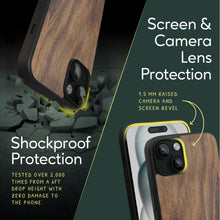 Load image into Gallery viewer, Sustainable wood iPhone 15 plus cover. Screen & Camera Lens Protection with raised screen bevel.