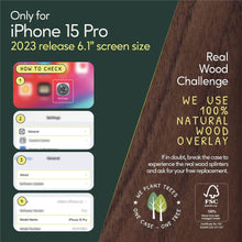 Load image into Gallery viewer, iPhone 15 Pro eco-friendly case. We use real natural wood overlay.