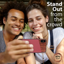 Load image into Gallery viewer, iPhone Xs Max Case - Rose Wood & Red Lizard Pattern Leather - iATO Awesome