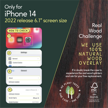 Load image into Gallery viewer, iPhone 14 eco-friendly case. We use real natural wood overlay.