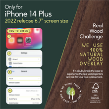 Load image into Gallery viewer, iPhone 14 Plus eco-friendly case. We use real natural wood overlay.
