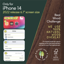 Load image into Gallery viewer, iPhone 14 eco-friendly case. We use real natural wood overlay.