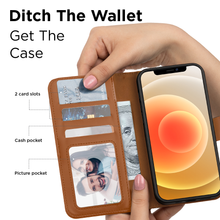 Load image into Gallery viewer, iPhone 13 - iATO Brown MagSafe Compatible Detachable Wallet Case - PU Leather. - iATO Awesome