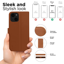 Load image into Gallery viewer, iPhone 13 - iATO Brown MagSafe Compatible Detachable Wallet Case - PU Leather. - iATO Awesome