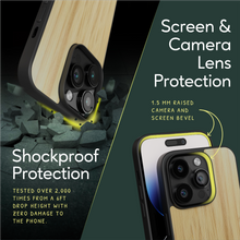 Load image into Gallery viewer, Sustainable wood iPhone 14 Pro Max cover. Screen & Camera Lens Protection with raised screen bevel.