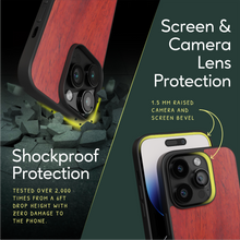 Load image into Gallery viewer, Sustainable wood iPhone 14 Pro cover. Screen & Camera Lens Protection with raised screen bevel.
