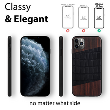 Load image into Gallery viewer, iPhone 11 Pro - iATO Bois de Rosewood & Black Croco Leather Case - Protective Design. - iATO Awesome