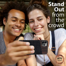 Load image into Gallery viewer, iPhone 11 Pro Max - iATO Bois de Rose Wood & Black Croco Leather Case - Protective Design. - iATO Awesome