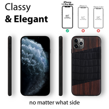Load image into Gallery viewer, iPhone 11 Pro Max - iATO Bois de Rose Wood & Black Croco Leather Case - Protective Design. - iATO Awesome