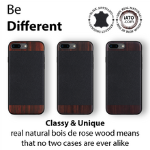 Load image into Gallery viewer, iPhone 8 Plus / 7 Plus Case. Real Bois de Rosewood & Black Saffiano Leather. - iATO Awesome Accessories