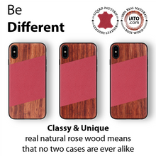 Load image into Gallery viewer, iPhone Xs Max Case. Real Rosewood & Red Lizard Pattern Genuine Leather. - iATO Awesome Accessories