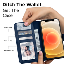 Load image into Gallery viewer, iPhone 13 Case - MagSafe® Compatible - Blue PU Leather Detachable Wallet - iATO Awesome
