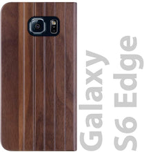 Load image into Gallery viewer, iATO Samsung Galaxy S6 Edge Book Type Case - Real Walnut Wood Grain Premium Protective Front &amp; Back Cover for Samsung Galaxy S6 Edge - iATO Awesome
