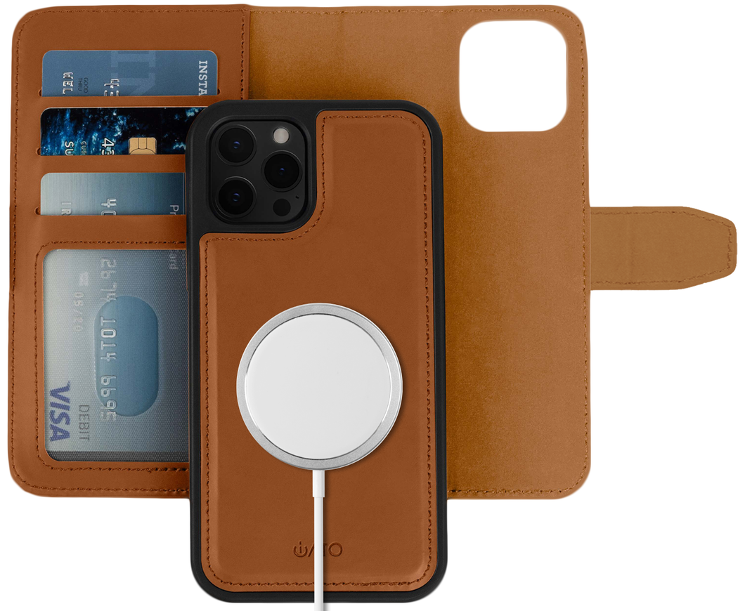 iPhone 13 Pro Case - MagSafe® Compatible - Brown PU Leather Detachable Wallet - iATO Awesome