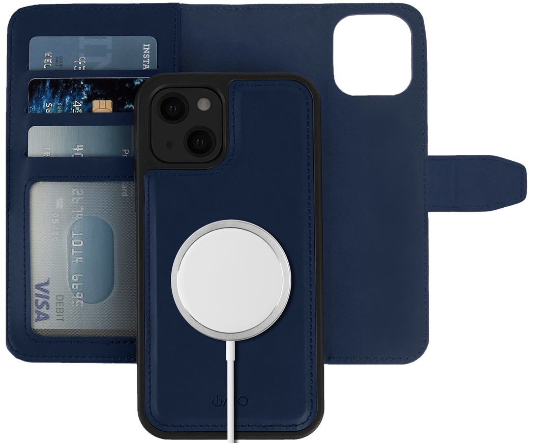iPhone 13 Case - MagSafe® Compatible - Blue PU Leather Detachable Wallet - iATO Awesome