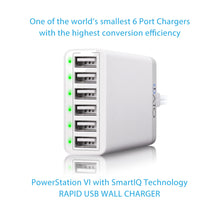 Load image into Gallery viewer, iATO 6 Port USB Charger 60W 12A Family Size Desktop Wall Charger. High Speed Rapid Fast Quick Charging Hub Station Power - White - iATO Awesome
