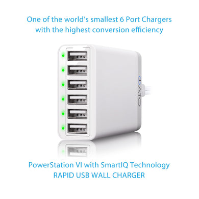 iATO 6 Port USB Charger 60W 12A Family Size Desktop Wall Charger. High Speed Rapid Fast Quick Charging Hub Station Power - White - iATO Awesome