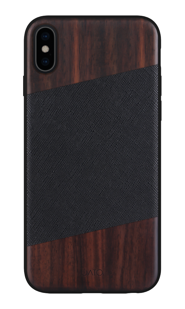 iPhone Xs Max - Bois de Rose Wood & Black Saffiano Leather