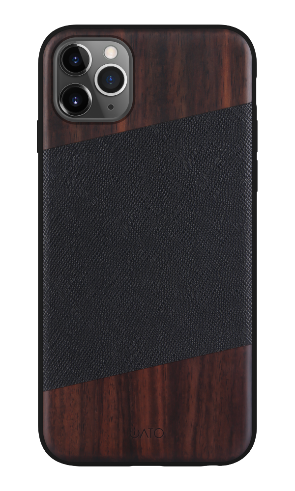 iPhone 11 Pro Max - iATO Bois de Rose Wood & Black Saffiano Leather Case - Protective Design. - iATO Awesome