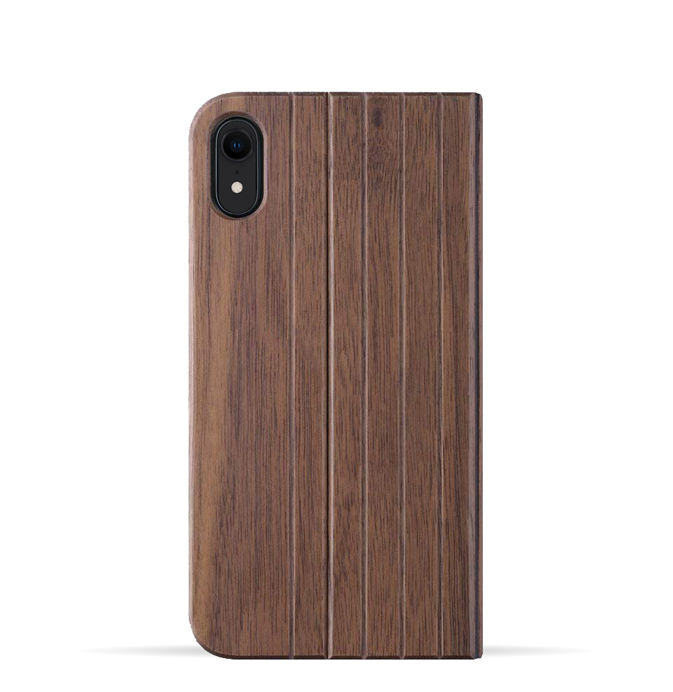 iPhone XR Case. Real Walnut Wood. Folio Flip Book Style. - iATO Awesome Accessories 