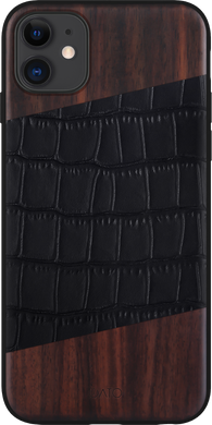 iATO iPhone 11 Bois de Rosewood & Black Croco Leather Case - Protective Design. - iATO Awesome