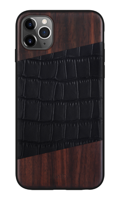 iPhone 11 Pro Max - iATO Bois de Rose Wood & Black Croco Leather Case - Protective Design. - iATO Awesome
