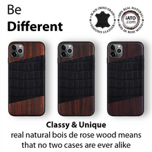 Load image into Gallery viewer, iPhone 11 Pro Max - iATO Bois de Rose Wood &amp; Black Croco Leather Case - Protective Design. - iATO Awesome
