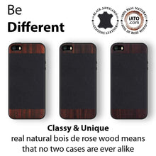 Load image into Gallery viewer, iPhone 5 / 5s / SE. Real Bois de Rosewood &amp; Black Saffiano Genuine Leather. - iATO Awesome Accessories 
