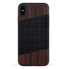 Load image into Gallery viewer, iPhone Xs Max Case. Real Bois de Rosewood &amp; Black Croco Leather. - iATO Awesome Accessories 
