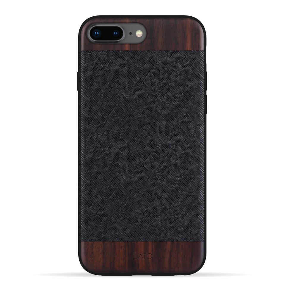 iPhone 8 Plus / 7 Plus Case. Real Bois de Rosewood & Black Saffiano Leather. - iATO Awesome Accessories 