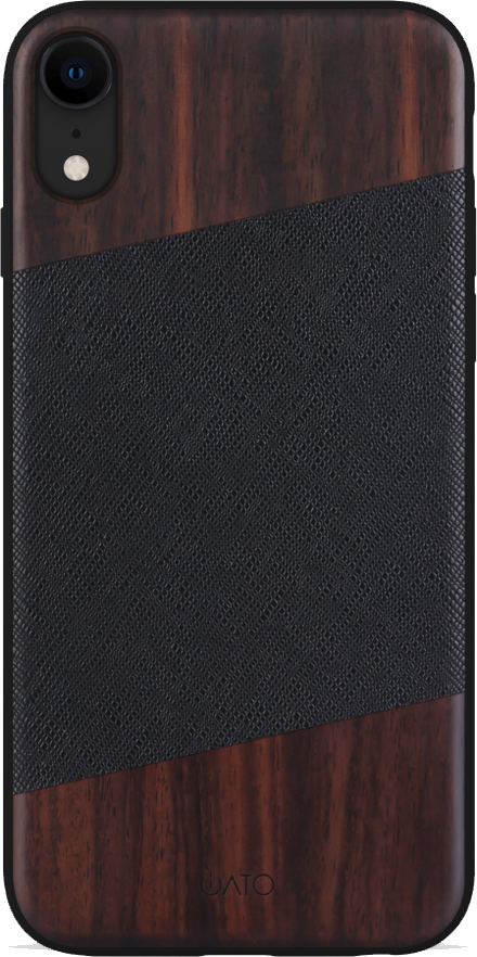 iPhone XR - iATO Bois de Rosewood & Black Saffiano Leather Case - Protective design. - iATO Awesome