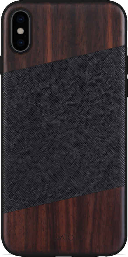 iPhone Xs Max - iATO Bois de Rosewood & Black Saffiano Leather Case - Protective Design.. - iATO Awesome