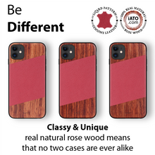 Load image into Gallery viewer, iPhone 11 Case. Real Rosewood &amp; Red Lizard Pattern Genuine Leather. - iATO Awesome Accessories 
