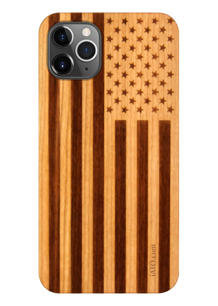 iPhone 12 Pro Max - iATO American Flag Cherry Wood Case - Minimalistic Design. - iATO Awesome