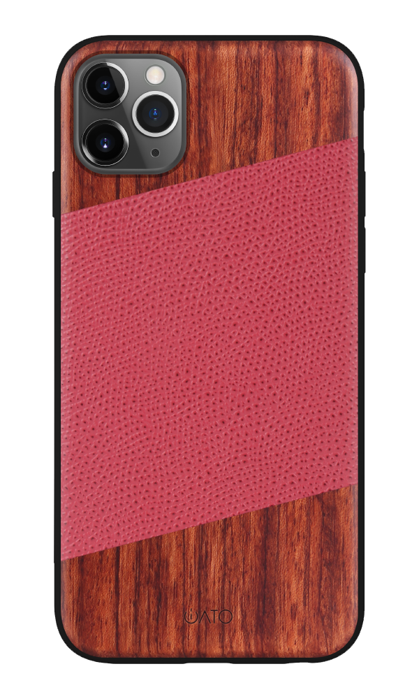 iPhone 11 Pro Max - iATO Rosewood & Red Lizard Pattern Leather Case - Protective Design. - iATO Awesome