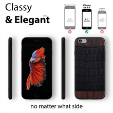 Load image into Gallery viewer, iPhone 6s/6 - iATO Bois de Rosewood &amp; Black Croco Leather Case - Protective Design. - iATO Awesome

