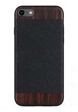 Load image into Gallery viewer, iPhone 7/8/ SE 2020 &amp; 2022 - iATO Bois de Rosewood &amp; Black Saffiano Leather Case - Protective Design.. - iATO Awesome
