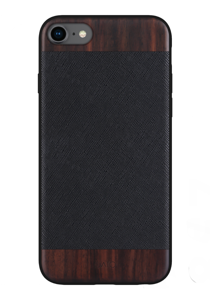 iPhone 7/8/ SE 2020 & 2022 - iATO Bois de Rosewood & Black Saffiano Leather Case - Protective Design.. - iATO Awesome